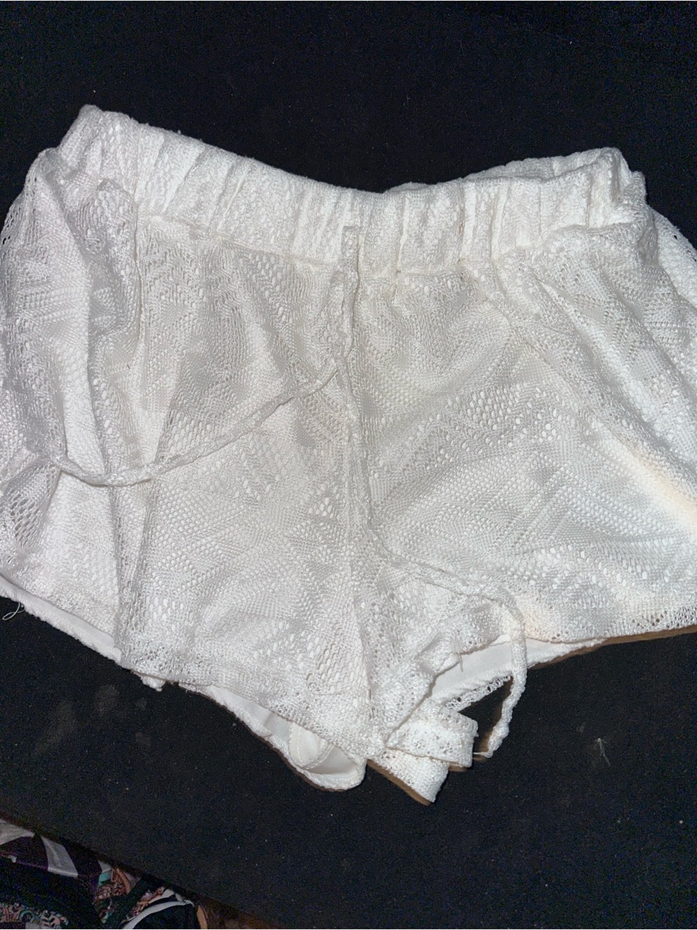 Textured White Knit Shorts